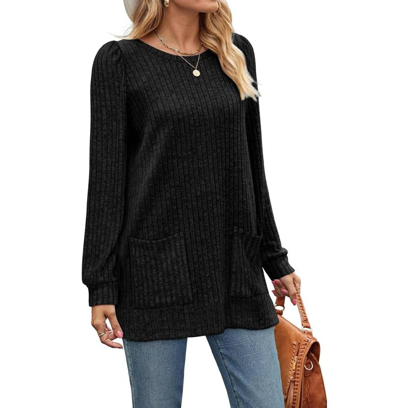 WIHOLL Long Sleeve Shirts for Women Long Sweaters with Pockets Tunic Tops Loose Fit