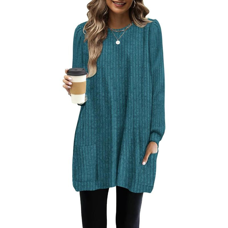 WIHOLL Long Sleeve Shirts for Women Long Sweaters with Pockets Tunic Tops Loose Fit