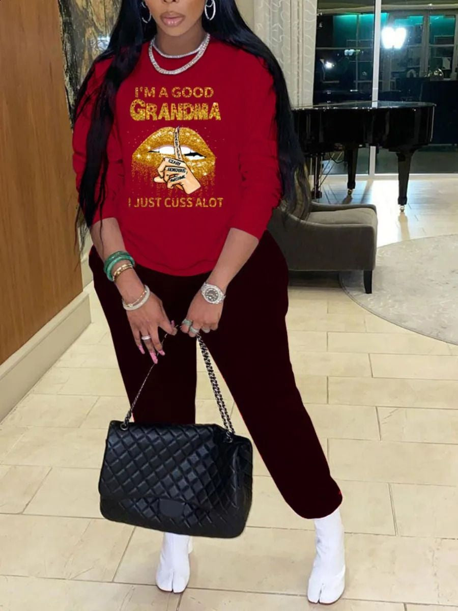 LW plus Size Woman Tracksuit Two Piece Set Letter Print Pants Set Pullovers Sweatshirts Female Jogging Woman Clothing Sports Sui 240810