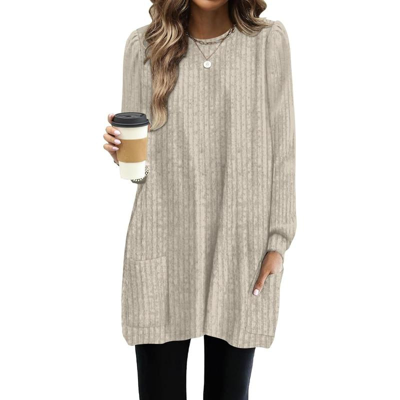 WIHOLL Long Sleeve Shirts for Women Long Sweaters with Pockets Tunic Tops Loose Fit