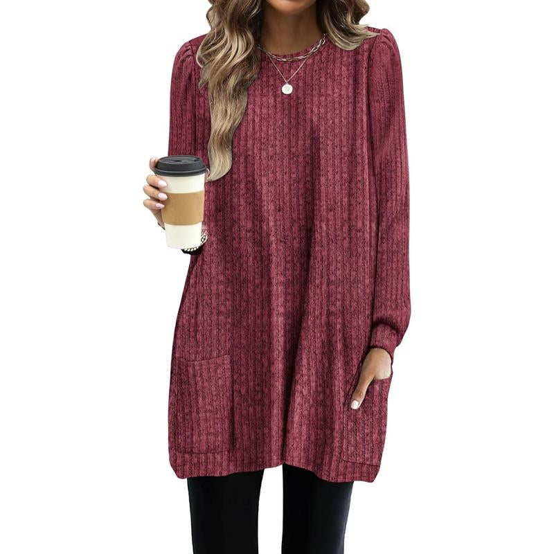 WIHOLL Long Sleeve Shirts for Women Long Sweaters with Pockets Tunic Tops Loose Fit