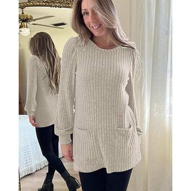 WIHOLL Long Sleeve Shirts for Women Long Sweaters with Pockets Tunic Tops Loose Fit