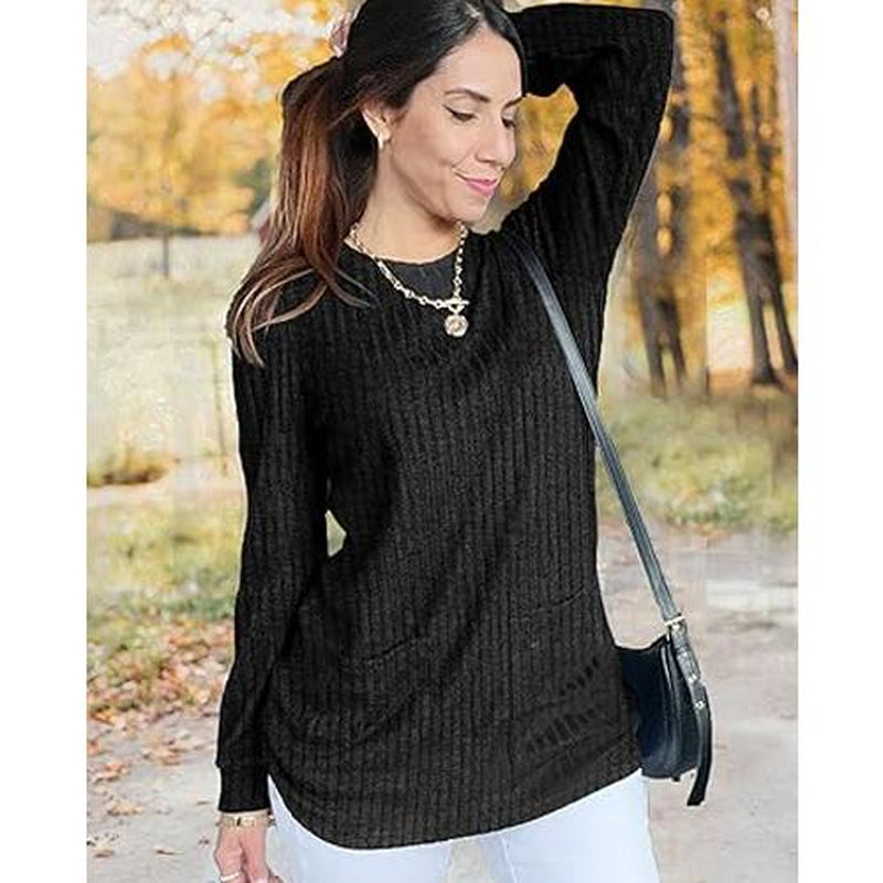 WIHOLL Long Sleeve Shirts for Women Long Sweaters with Pockets Tunic Tops Loose Fit