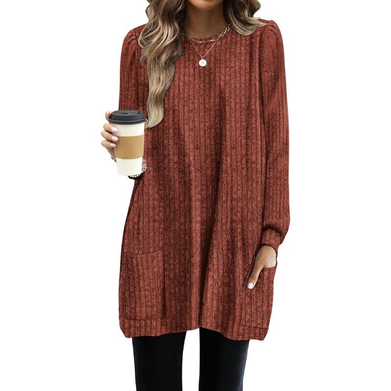 WIHOLL Long Sleeve Shirts for Women Long Sweaters with Pockets Tunic Tops Loose Fit
