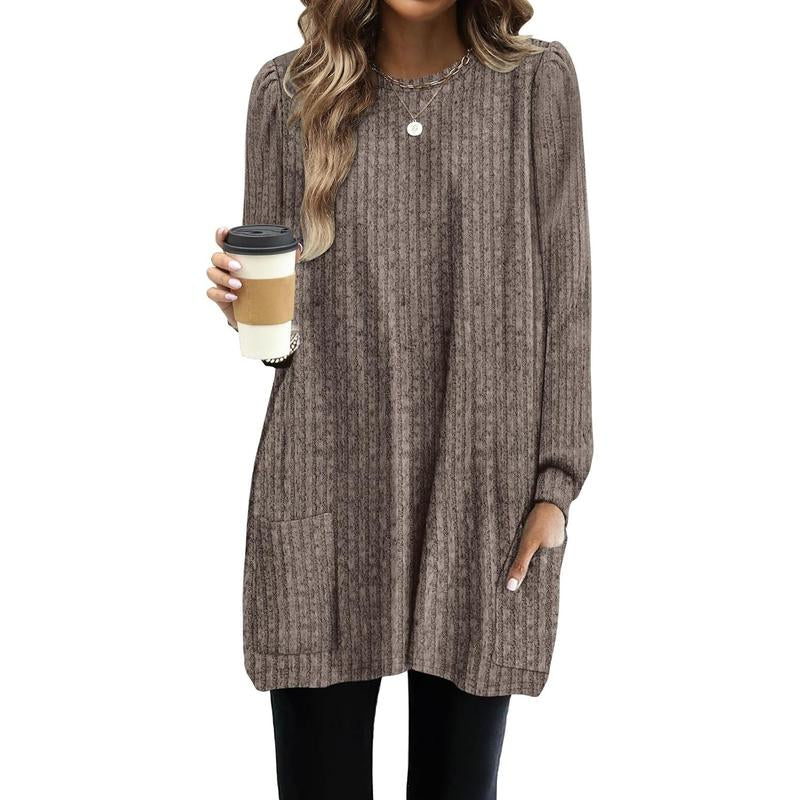 WIHOLL Long Sleeve Shirts for Women Long Sweaters with Pockets Tunic Tops Loose Fit