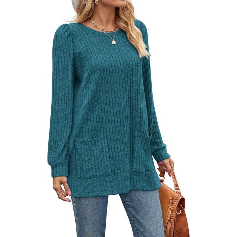 WIHOLL Long Sleeve Shirts for Women Long Sweaters with Pockets Tunic Tops Loose Fit
