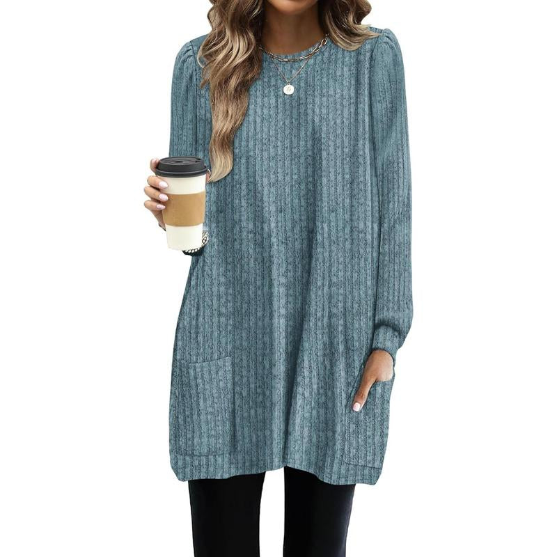WIHOLL Long Sleeve Shirts for Women Long Sweaters with Pockets Tunic Tops Loose Fit