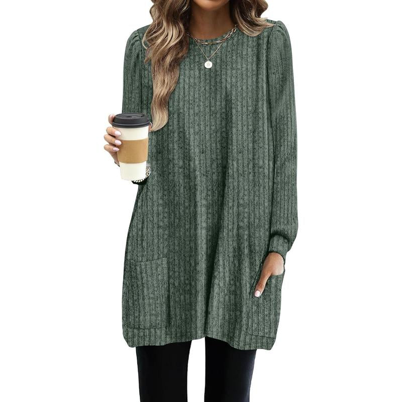 WIHOLL Long Sleeve Shirts for Women Long Sweaters with Pockets Tunic Tops Loose Fit