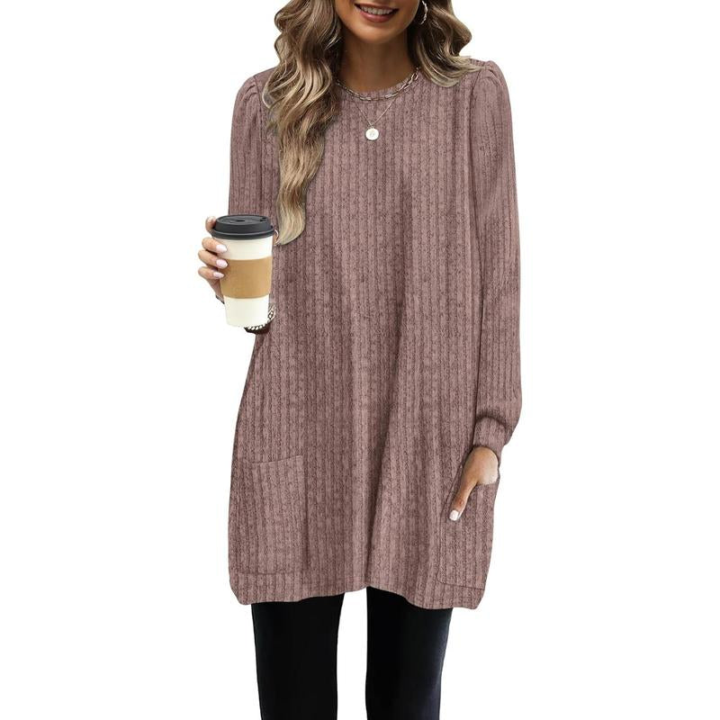 WIHOLL Long Sleeve Shirts for Women Long Sweaters with Pockets Tunic Tops Loose Fit