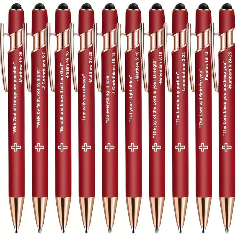 10Pcs Incentivized Retractable Metal Ballpoint Pen, Touchscreen Compatible, Suitable for Sacred Scriptures, Verses and Cross Badges, Smooth Writing, Ideal as a Faith Gift for Adults.