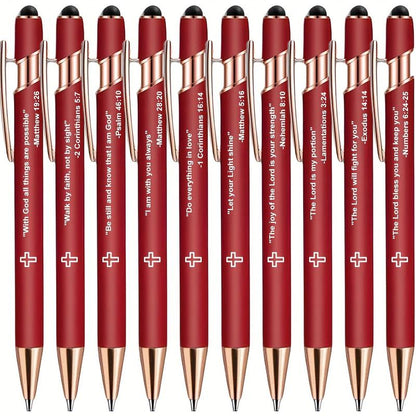 10Pcs Incentivized Retractable Metal Ballpoint Pen, Touchscreen Compatible, Suitable for Sacred Scriptures, Verses and Cross Badges, Smooth Writing, Ideal as a Faith Gift for Adults.