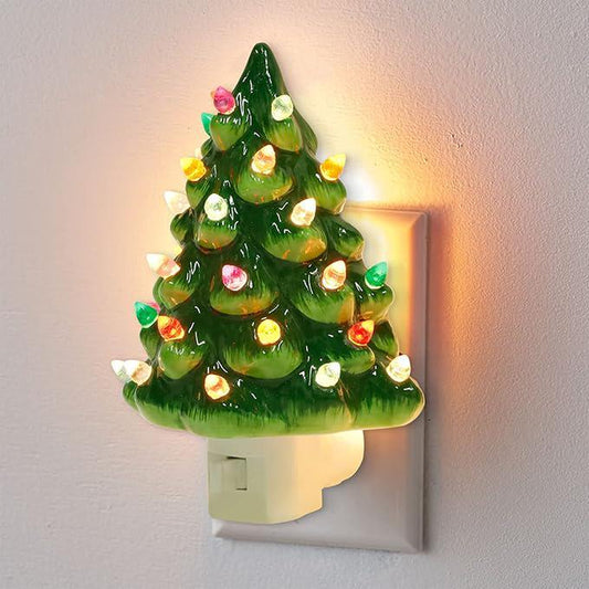 Christmas Ceramic Tree Night Light, Green Plug-In Vintage Christmas Decorative Night Light, Christmas Gifts, Home Decor