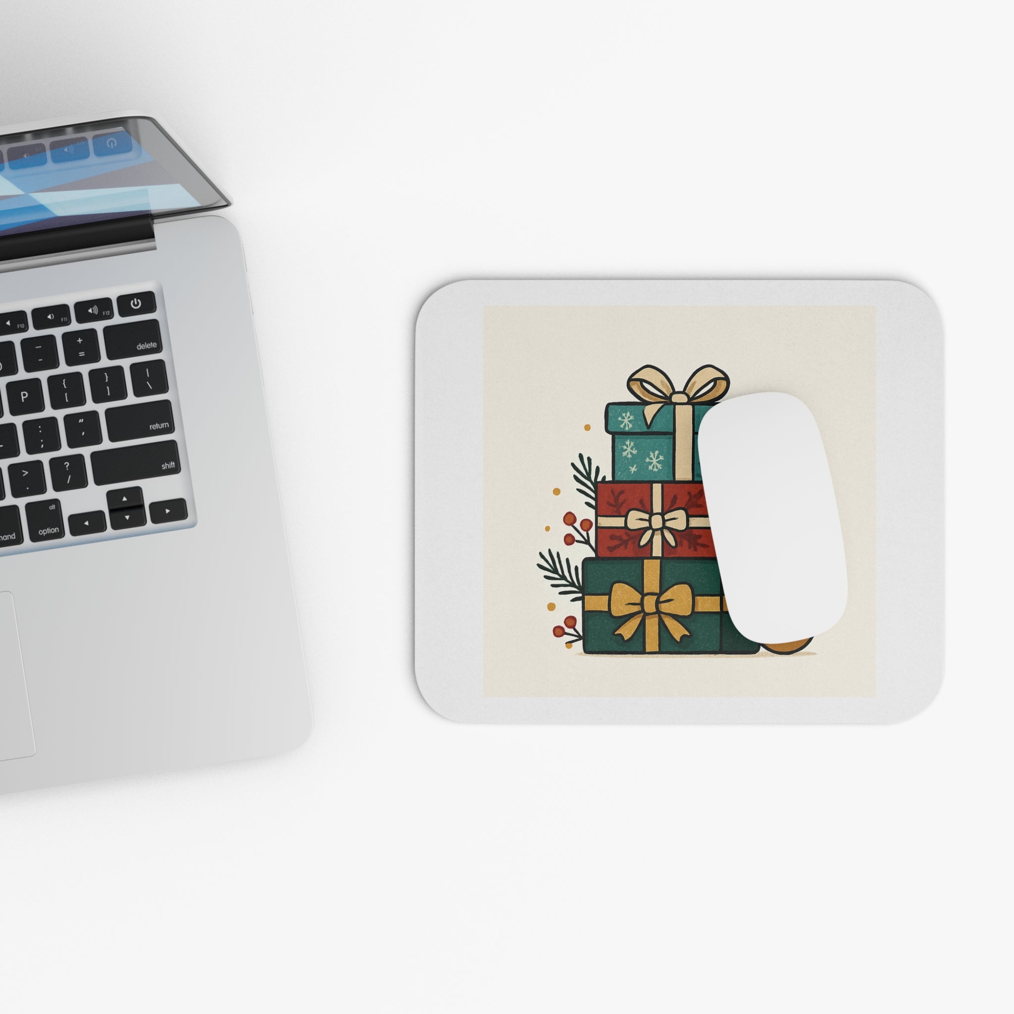 Christmas Presents Mouse Pad — Festive Stack of Gifts Desk Mat