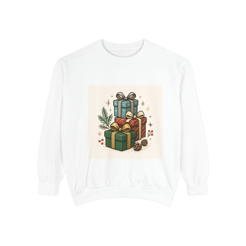Holiday Gift Stack Sweatshirt — Cozy Christmas Presents Design
