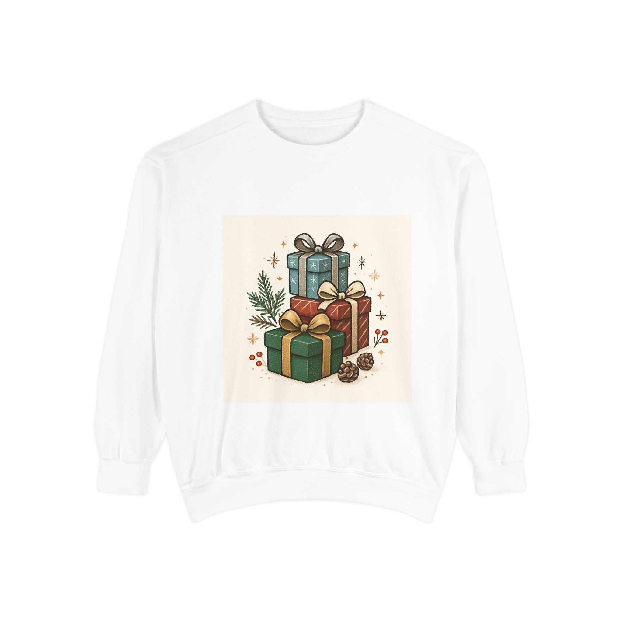 Holiday Gift Stack Sweatshirt — Cozy Christmas Presents Design