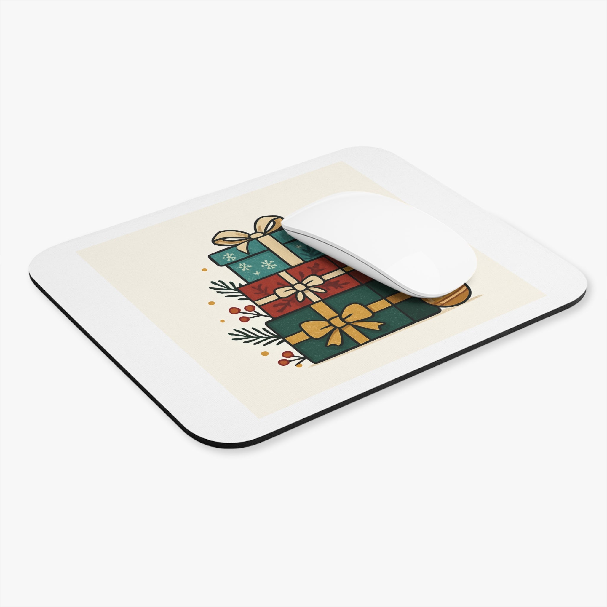 Christmas Presents Mouse Pad — Festive Stack of Gifts Desk Mat