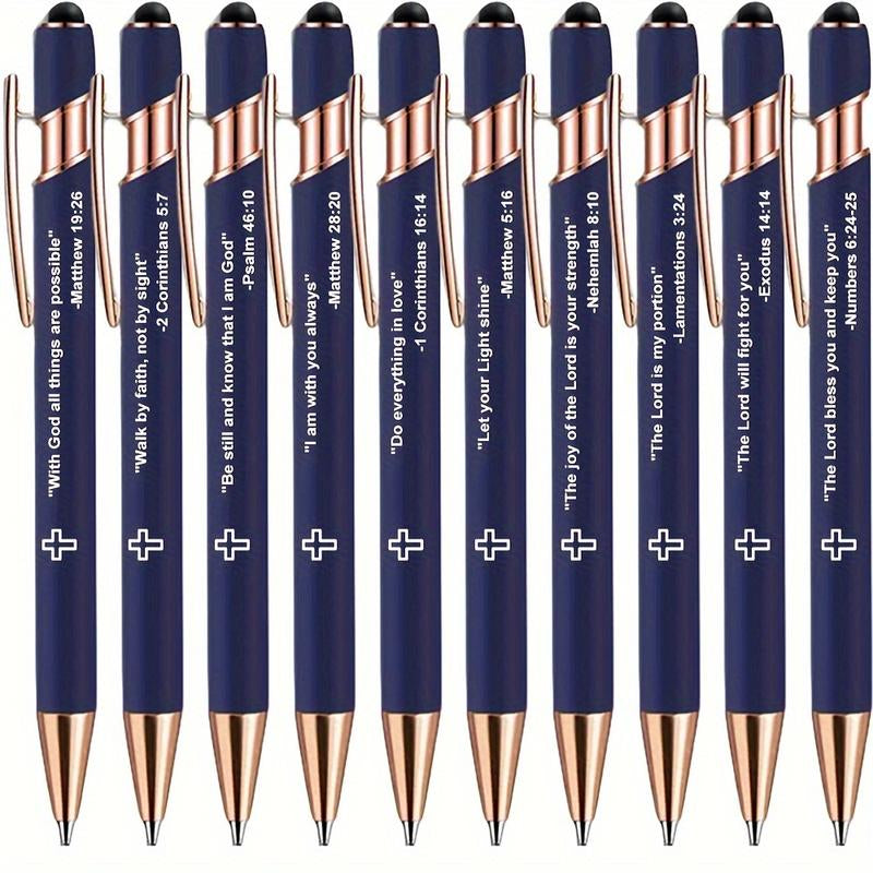 10Pcs Incentivized Retractable Metal Ballpoint Pen, Touchscreen Compatible, Suitable for Sacred Scriptures, Verses and Cross Badges, Smooth Writing, Ideal as a Faith Gift for Adults.