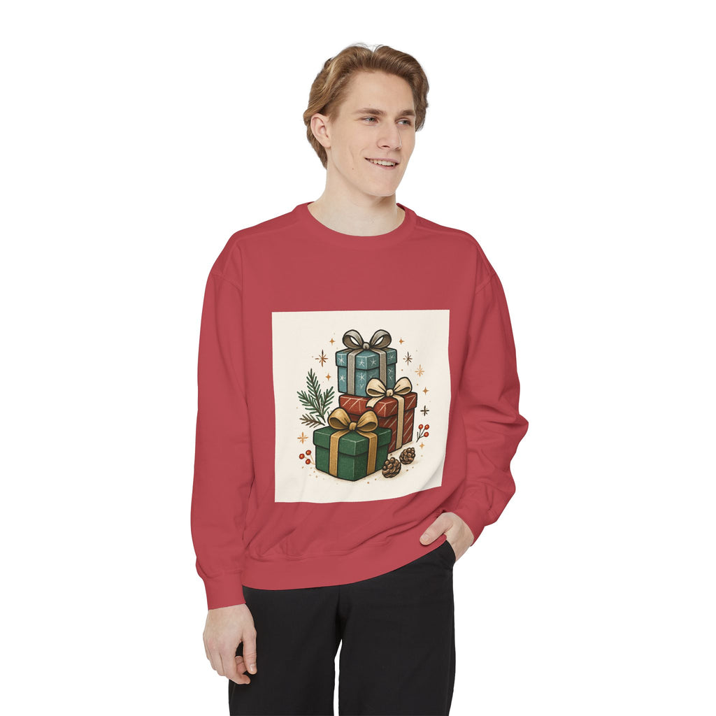Holiday Gift Stack Sweatshirt — Cozy Christmas Presents Design