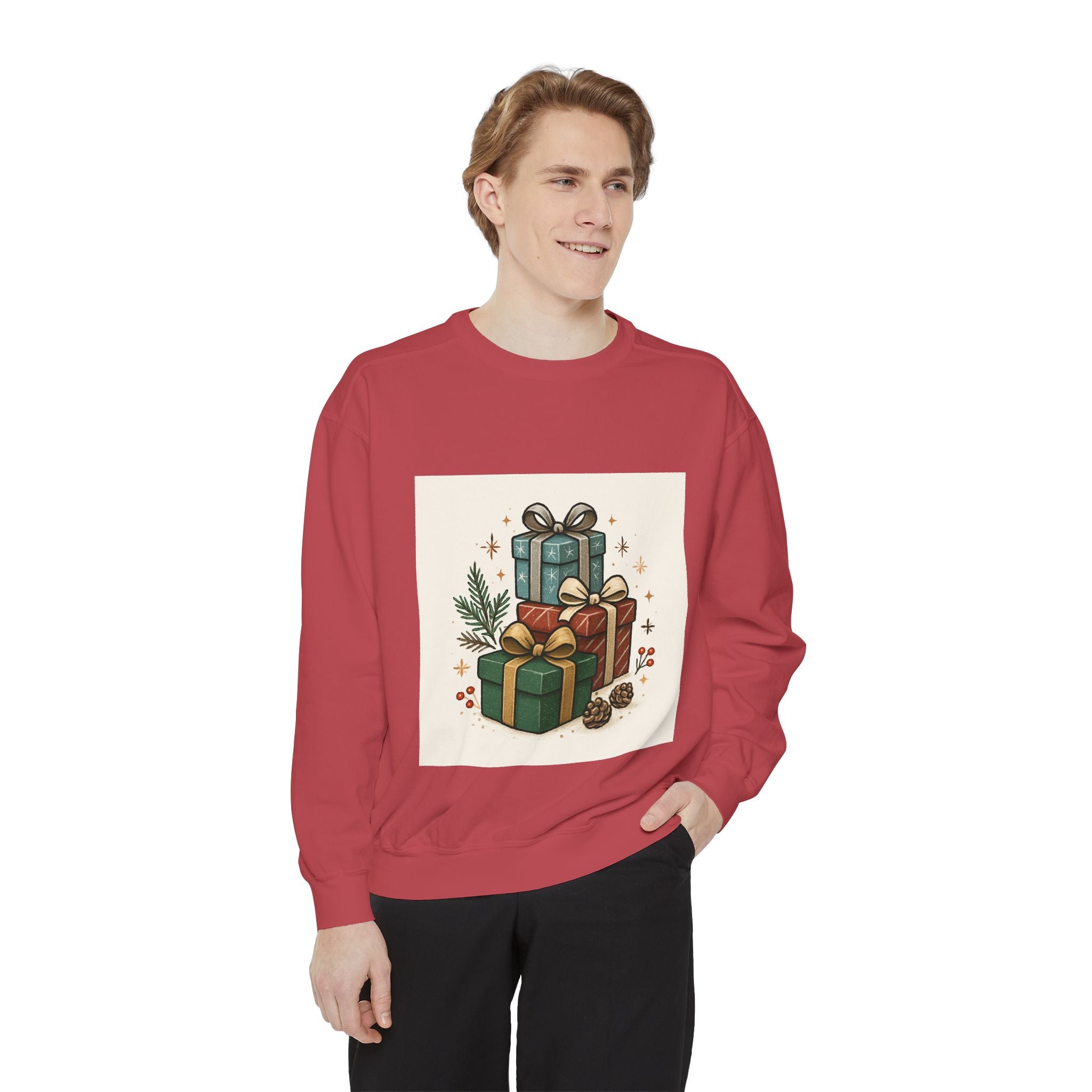 Holiday Gift Stack Sweatshirt — Cozy Christmas Presents Design