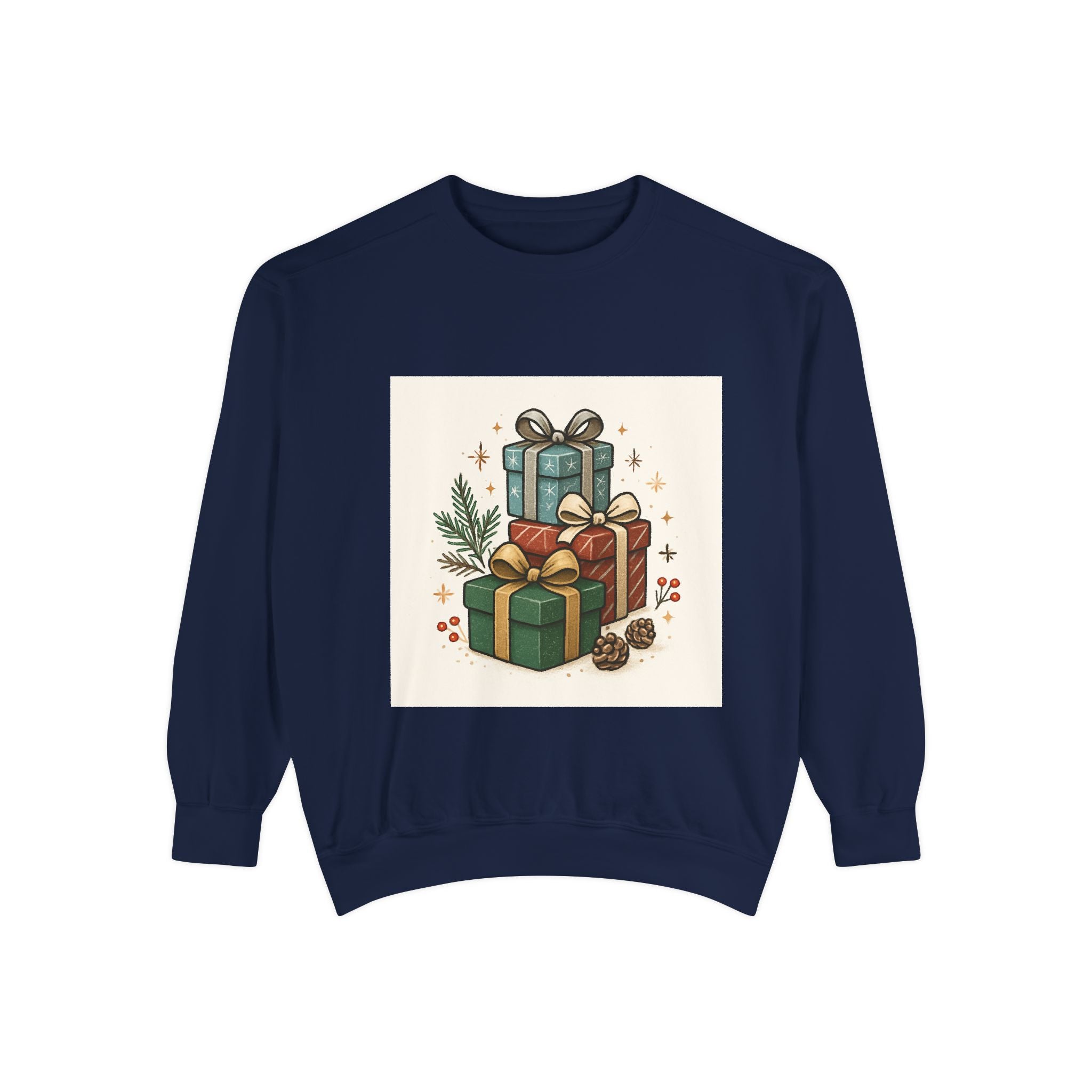 Holiday Gift Stack Sweatshirt — Cozy Christmas Presents Design