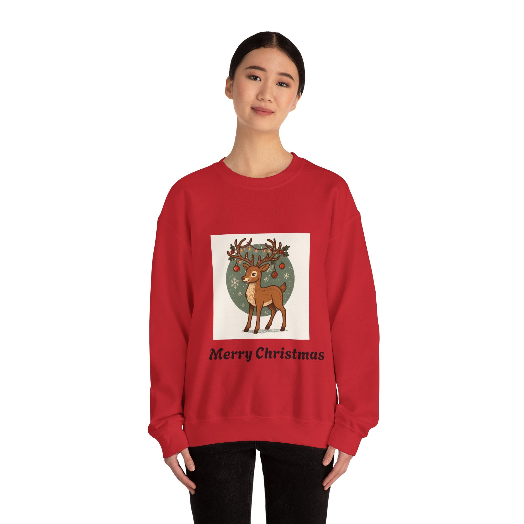 Christmas Reindeer Crewneck Sweatshirt — 'Merry Christmas' Holiday Sweater