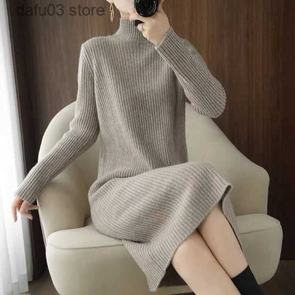 Basic Casual Dresses Casual Dresses Aesthetic Maxi Sweater Dress for Women Winter Loose Woman Robe Long Vintage Knitted Bodycon Korean Z230726