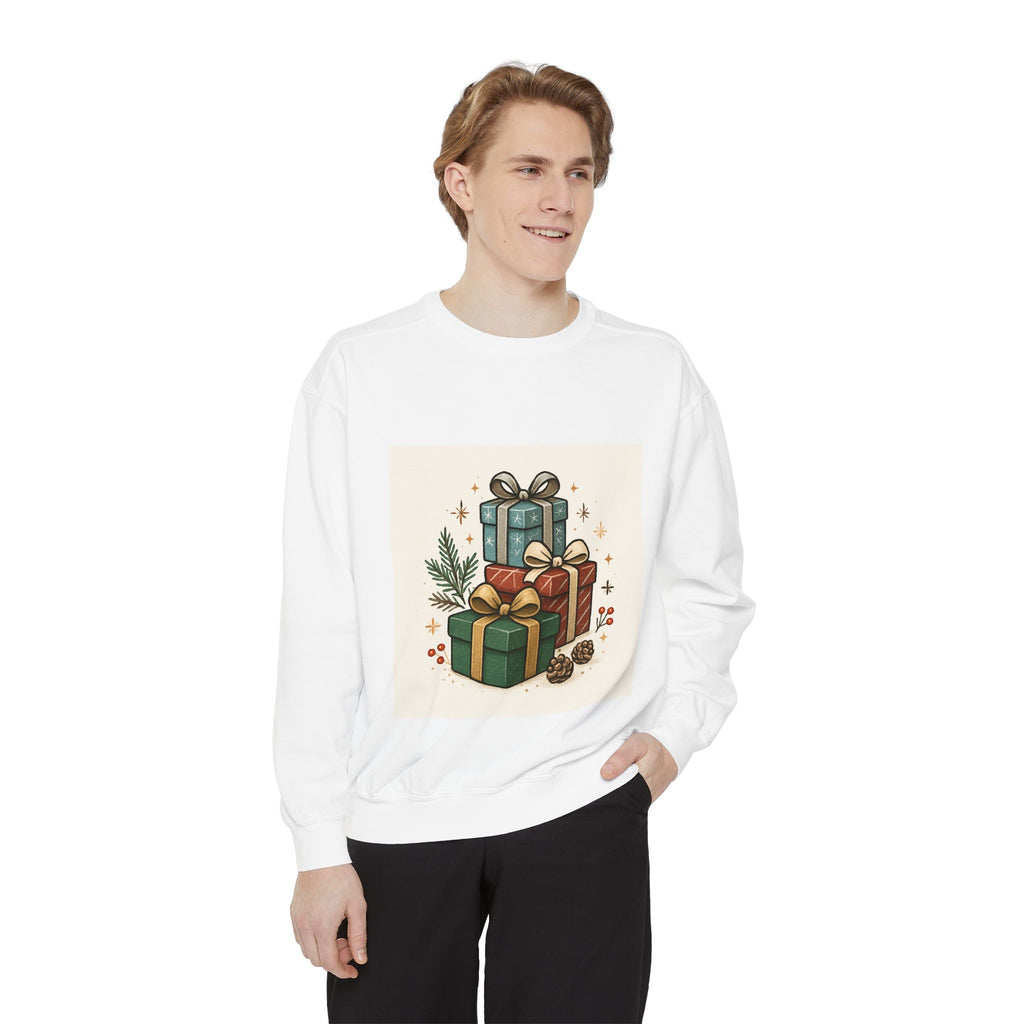 Holiday Gift Stack Sweatshirt — Cozy Christmas Presents Design