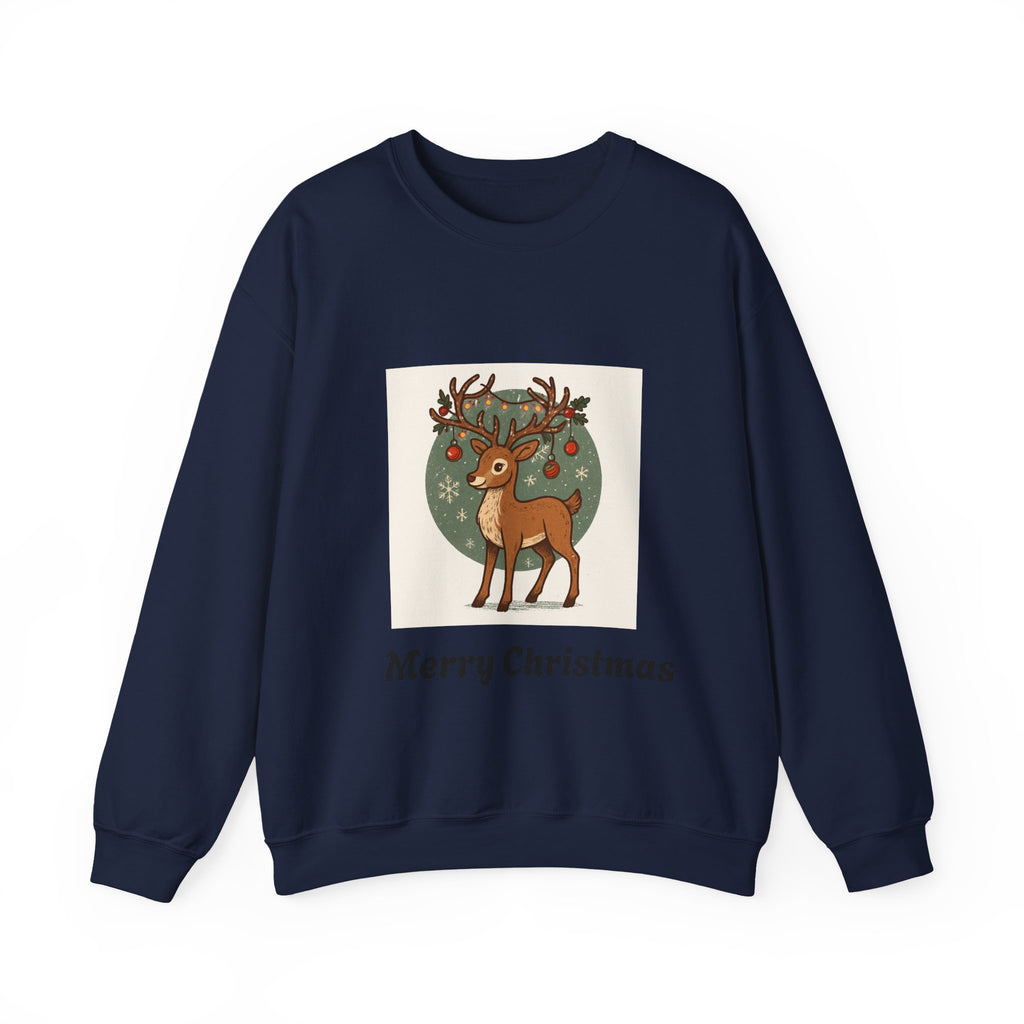 Christmas Reindeer Crewneck Sweatshirt — 'Merry Christmas' Holiday Sweater