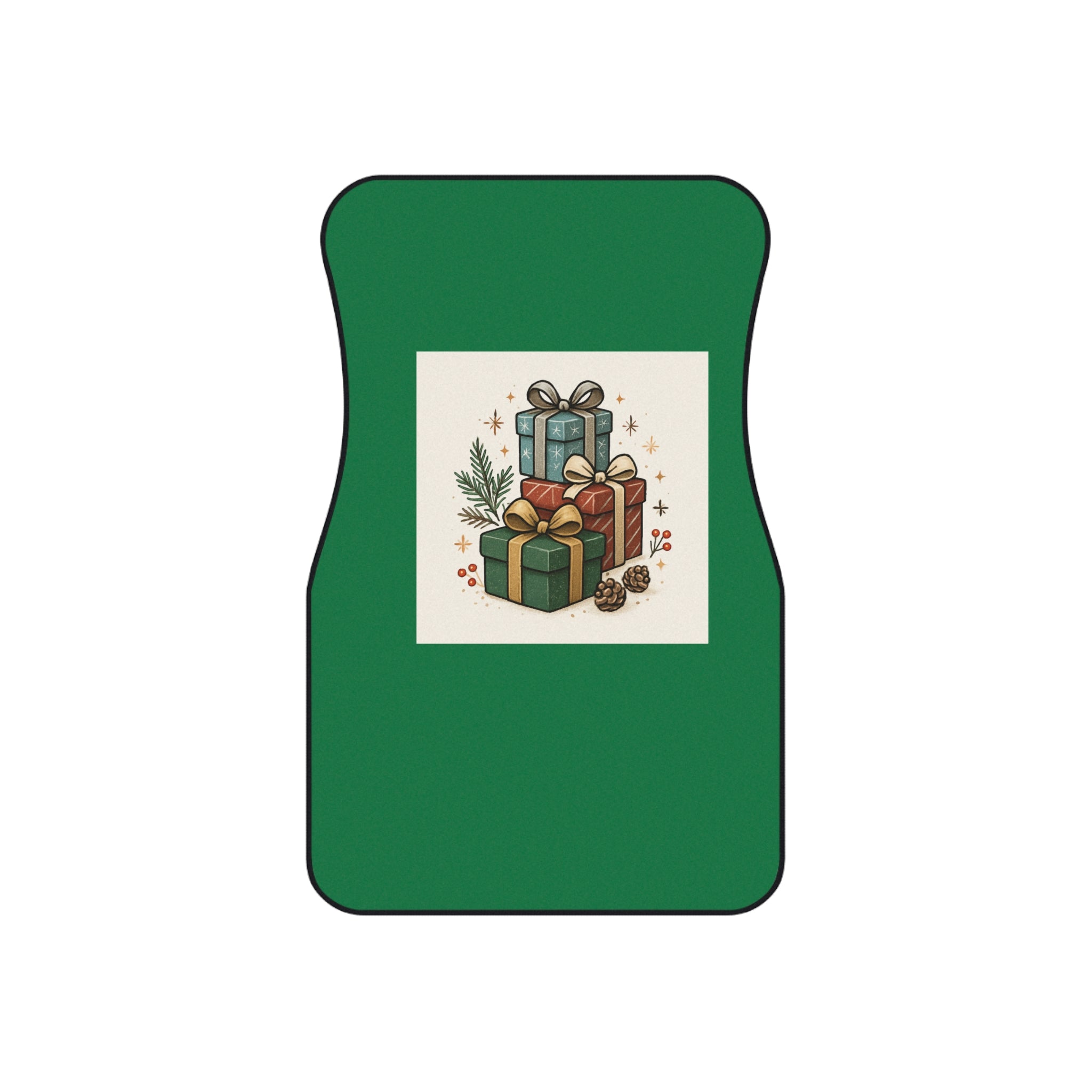 Holiday Gift Stack Car Mats (Set of 4) — Christmas Green Car Floor Mats with Presents Design