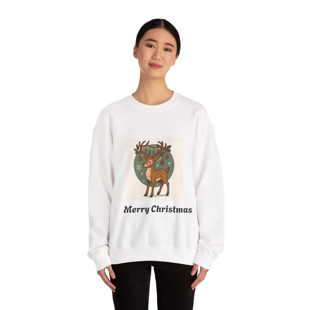 Christmas Reindeer Crewneck Sweatshirt — 'Merry Christmas' Holiday Sweater