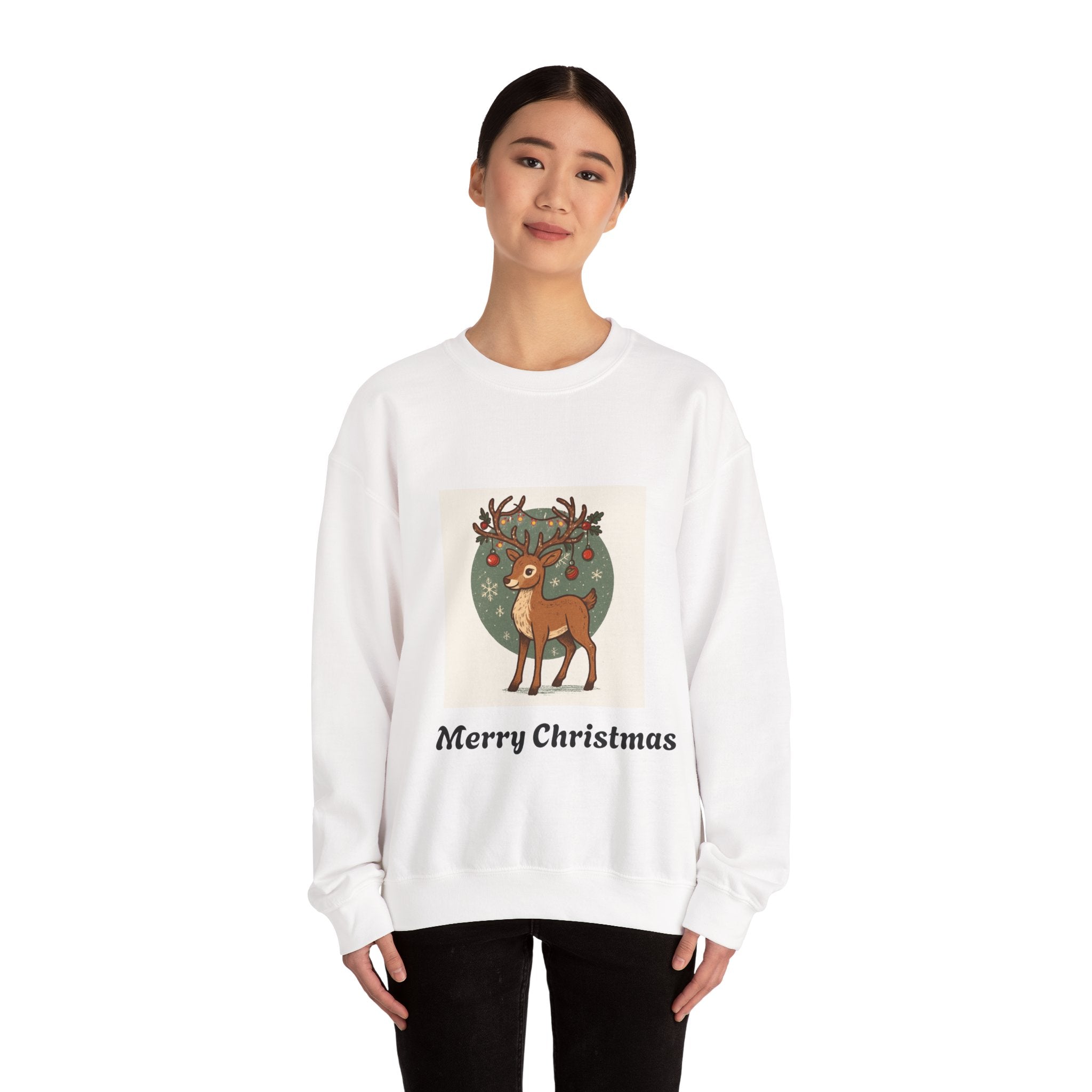 Christmas Reindeer Crewneck Sweatshirt — 'Merry Christmas' Holiday Sweater