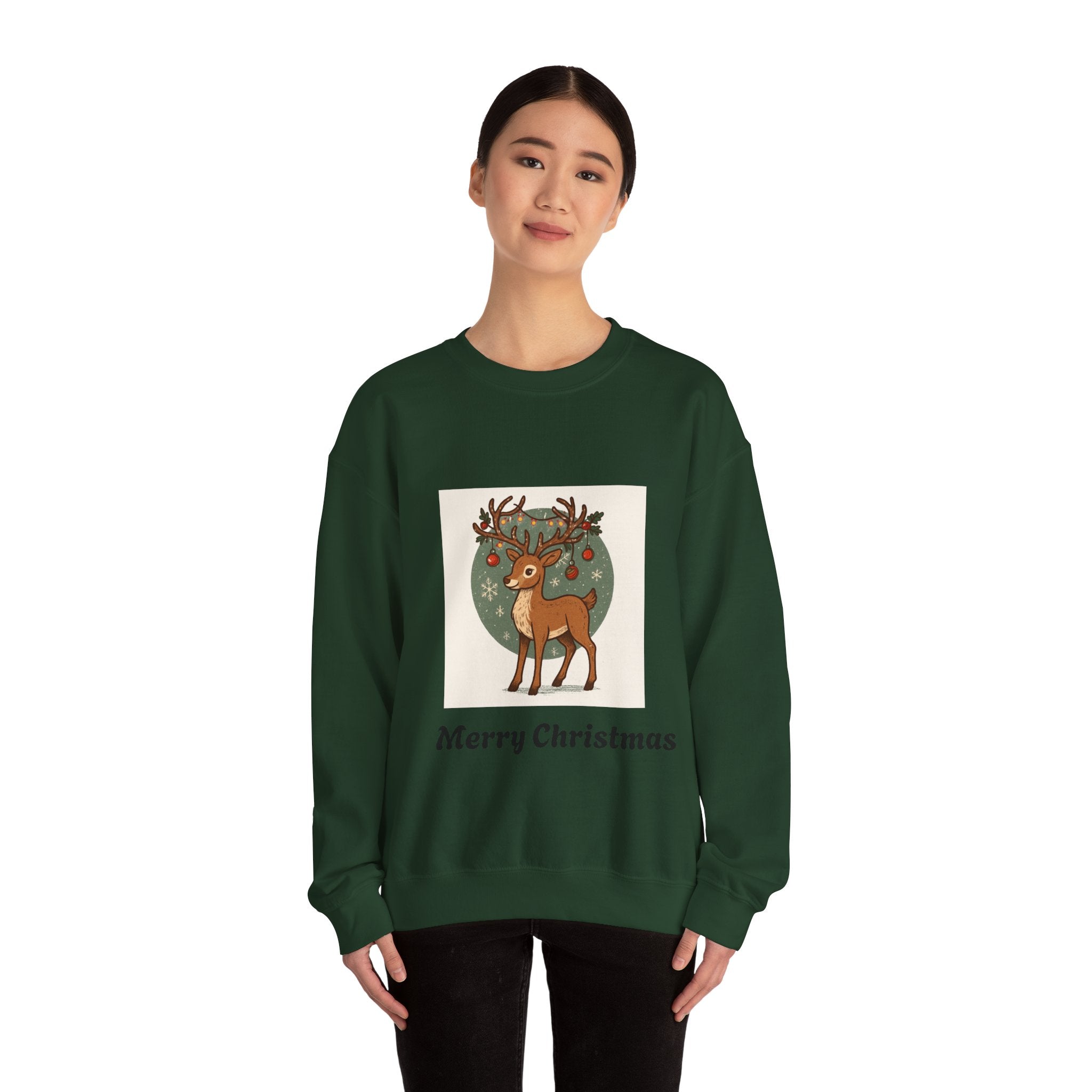 Christmas Reindeer Crewneck Sweatshirt — 'Merry Christmas' Holiday Sweater