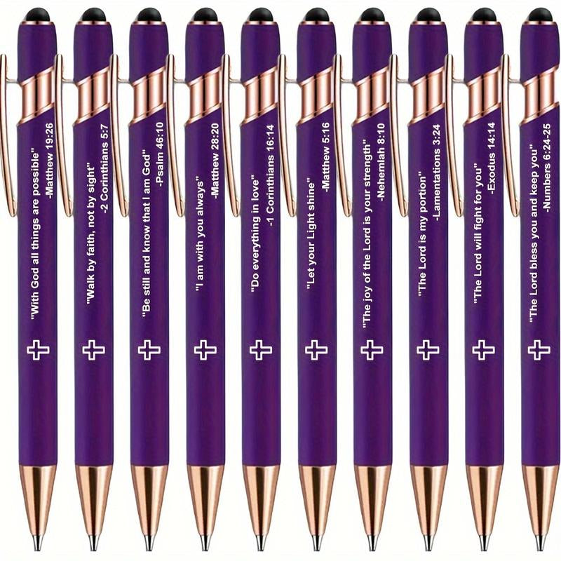 10Pcs Incentivized Retractable Metal Ballpoint Pen, Touchscreen Compatible, Suitable for Sacred Scriptures, Verses and Cross Badges, Smooth Writing, Ideal as a Faith Gift for Adults.