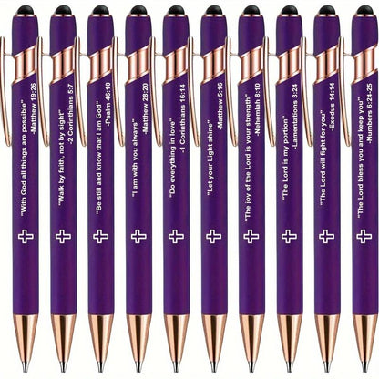 10Pcs Incentivized Retractable Metal Ballpoint Pen, Touchscreen Compatible, Suitable for Sacred Scriptures, Verses and Cross Badges, Smooth Writing, Ideal as a Faith Gift for Adults.