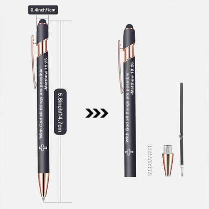 10Pcs Incentivized Retractable Metal Ballpoint Pen, Touchscreen Compatible, Suitable for Sacred Scriptures, Verses and Cross Badges, Smooth Writing, Ideal as a Faith Gift for Adults.