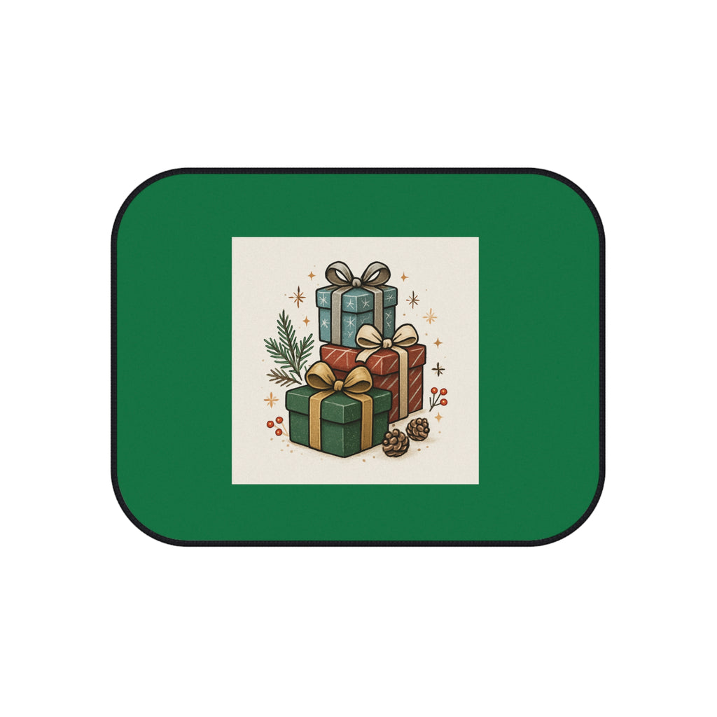 Holiday Gift Stack Car Mats (Set of 4) — Christmas Green Car Floor Mats with Presents Design
