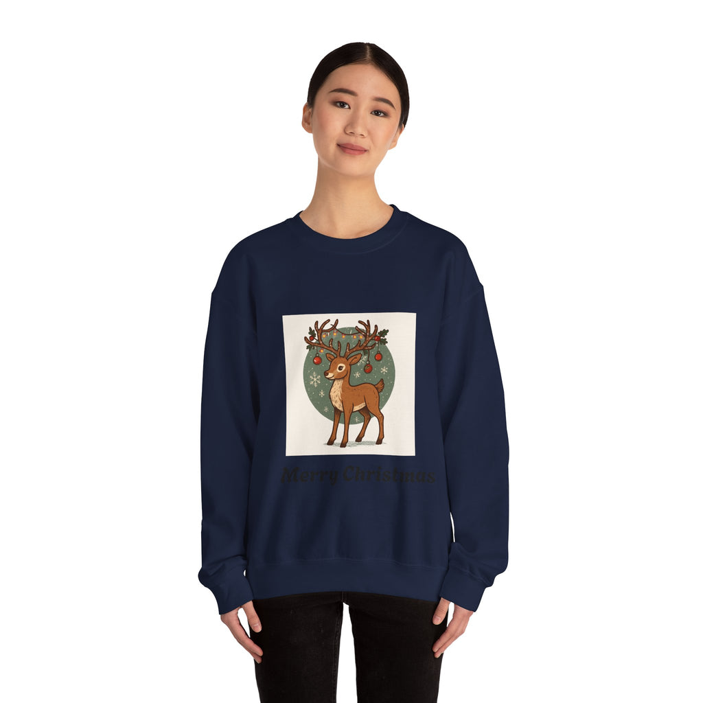 Christmas Reindeer Crewneck Sweatshirt — 'Merry Christmas' Holiday Sweater