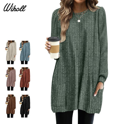 WIHOLL Long Sleeve Shirts for Women Long Sweaters with Pockets Tunic Tops Loose Fit