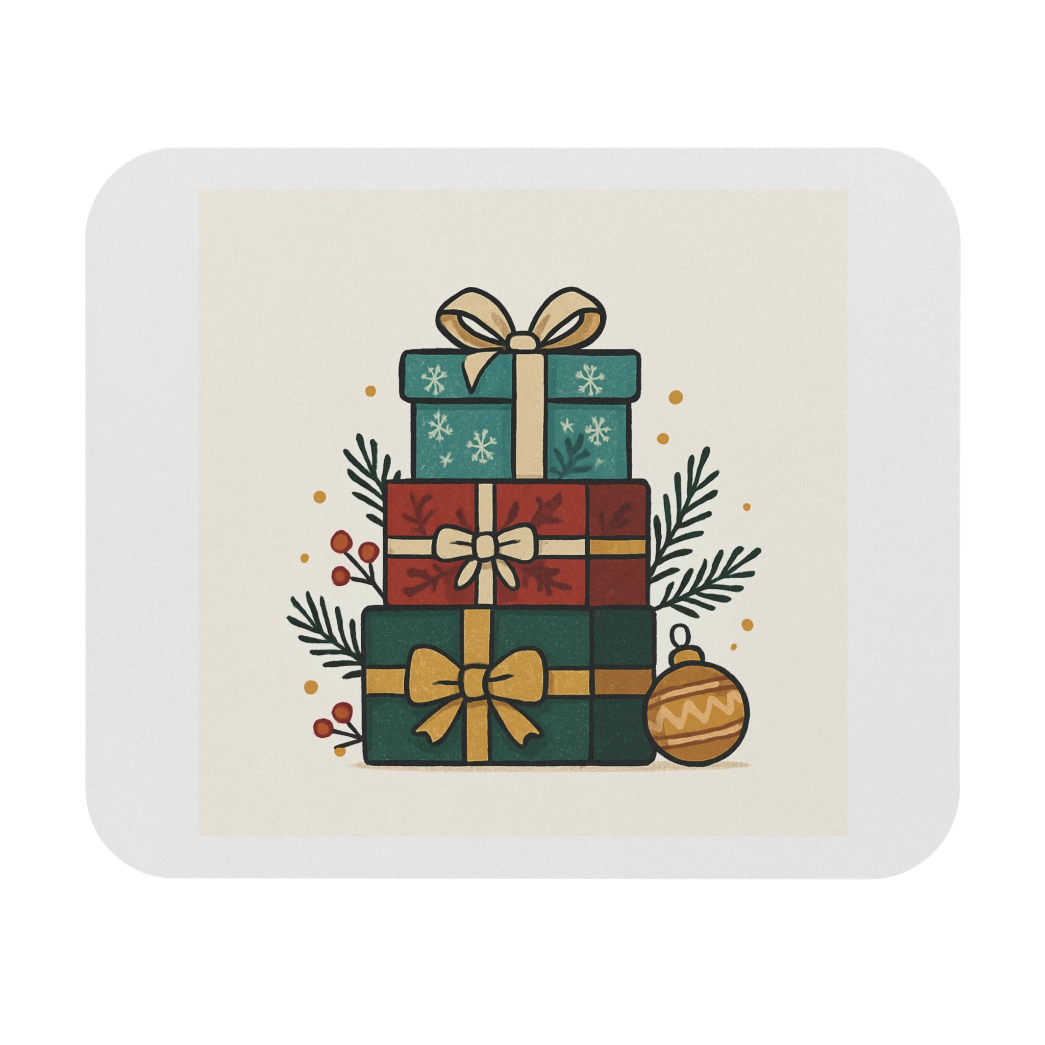 Christmas Presents Mouse Pad — Festive Stack of Gifts Desk Mat