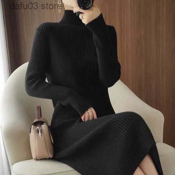 Basic Casual Dresses Casual Dresses Aesthetic Maxi Sweater Dress for Women Winter Loose Woman Robe Long Vintage Knitted Bodycon Korean Z230726