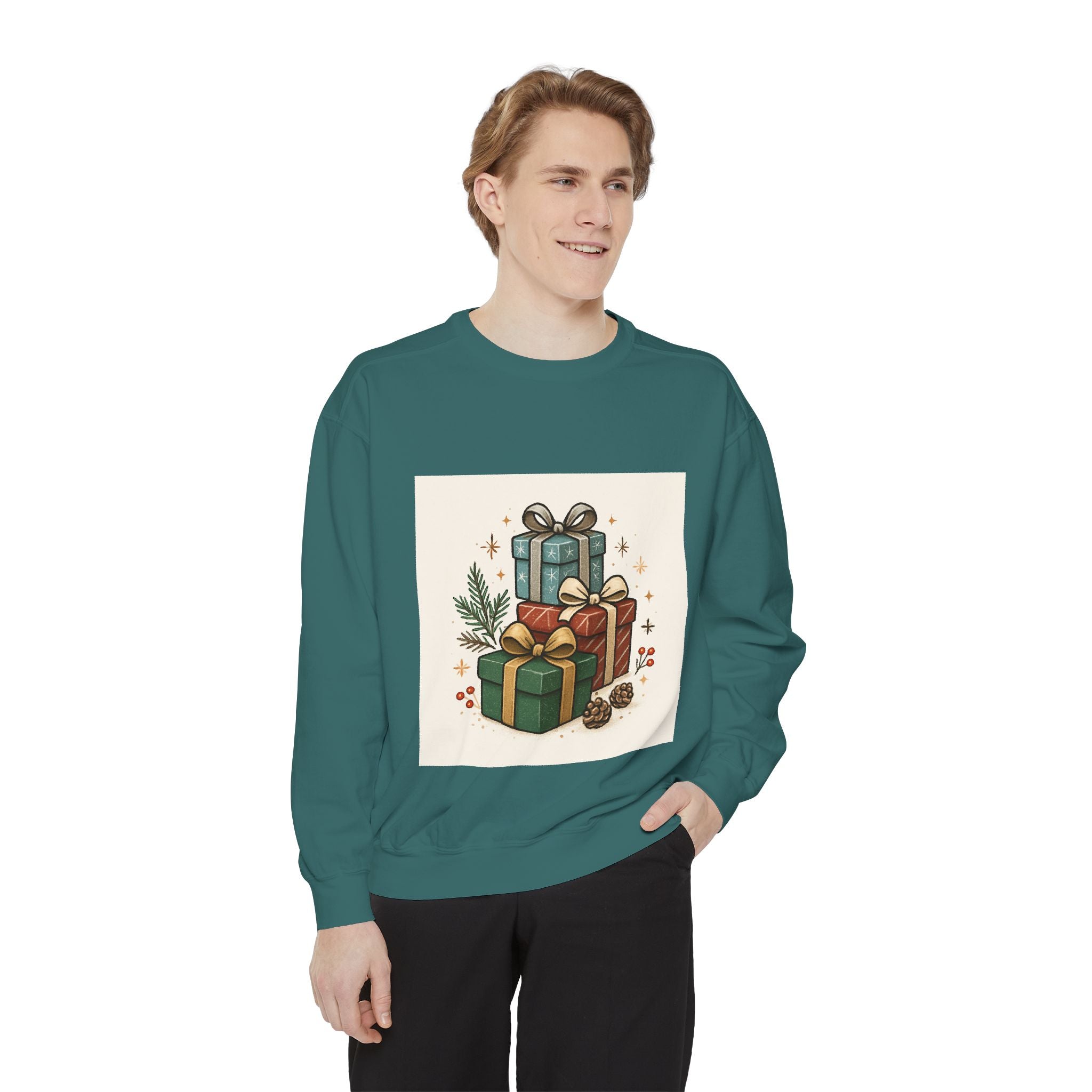 Holiday Gift Stack Sweatshirt — Cozy Christmas Presents Design