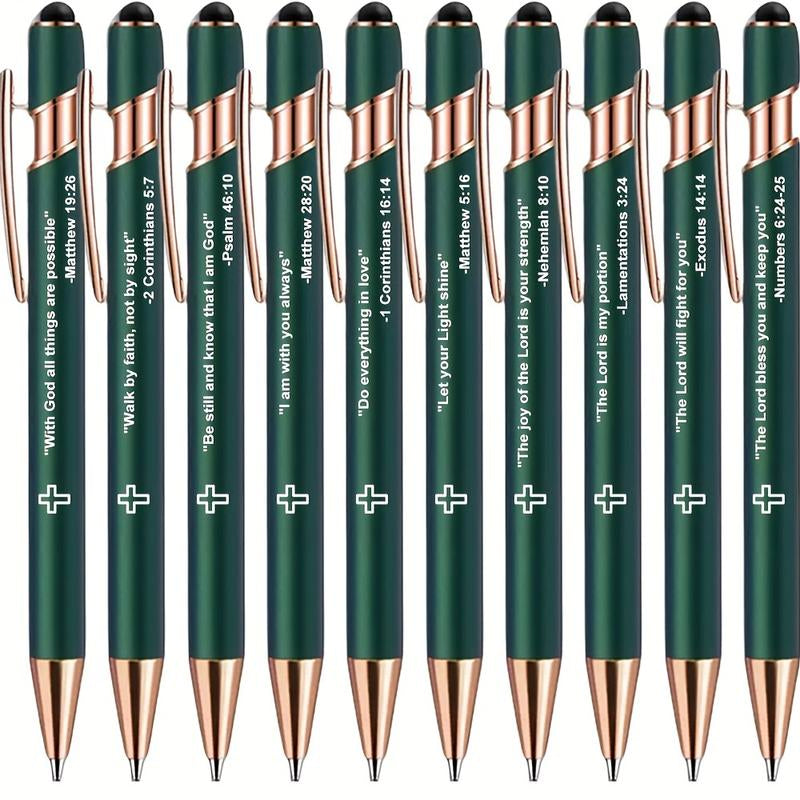 10Pcs Incentivized Retractable Metal Ballpoint Pen, Touchscreen Compatible, Suitable for Sacred Scriptures, Verses and Cross Badges, Smooth Writing, Ideal as a Faith Gift for Adults.