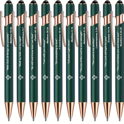 10Pcs Incentivized Retractable Metal Ballpoint Pen, Touchscreen Compatible, Suitable for Sacred Scriptures, Verses and Cross Badges, Smooth Writing, Ideal as a Faith Gift for Adults.