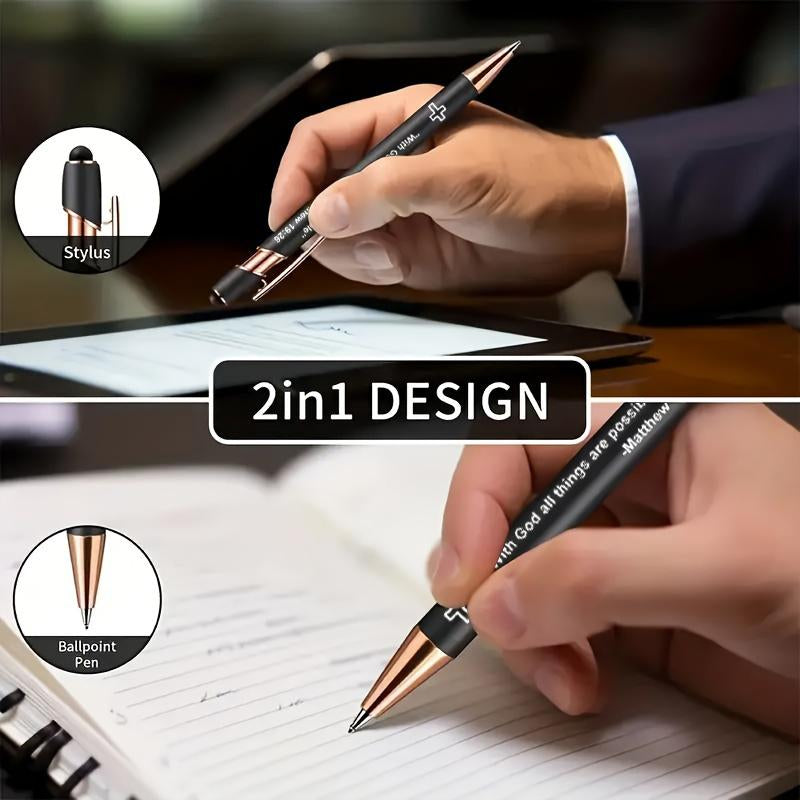 10Pcs Incentivized Retractable Metal Ballpoint Pen, Touchscreen Compatible, Suitable for Sacred Scriptures, Verses and Cross Badges, Smooth Writing, Ideal as a Faith Gift for Adults.