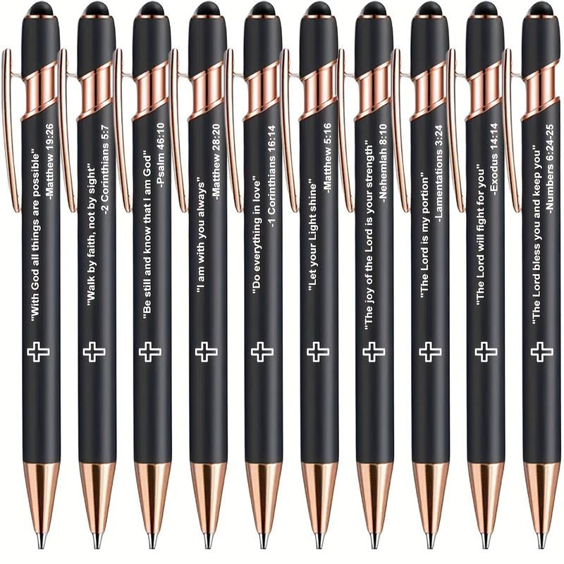 10Pcs Incentivized Retractable Metal Ballpoint Pen, Touchscreen Compatible, Suitable for Sacred Scriptures, Verses and Cross Badges, Smooth Writing, Ideal as a Faith Gift for Adults.