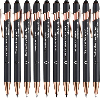 10Pcs Incentivized Retractable Metal Ballpoint Pen, Touchscreen Compatible, Suitable for Sacred Scriptures, Verses and Cross Badges, Smooth Writing, Ideal as a Faith Gift for Adults.