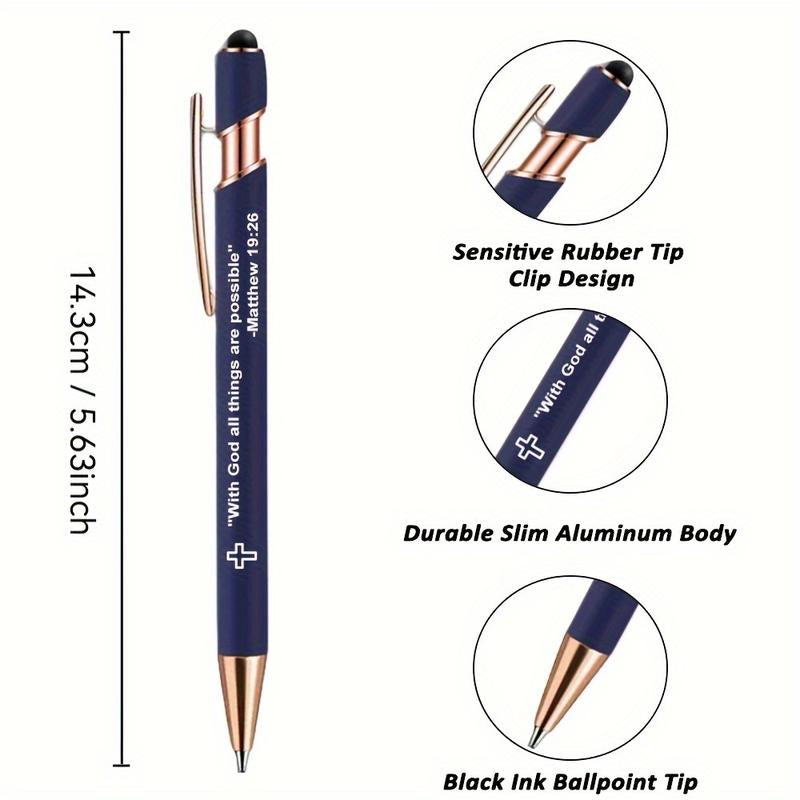 10Pcs Incentivized Retractable Metal Ballpoint Pen, Touchscreen Compatible, Suitable for Sacred Scriptures, Verses and Cross Badges, Smooth Writing, Ideal as a Faith Gift for Adults.